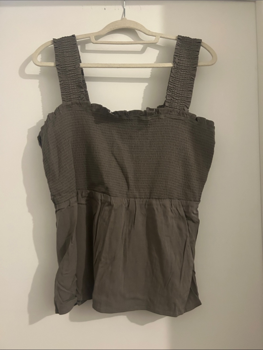 Market & Spruce Olive Smocked Strap Cami